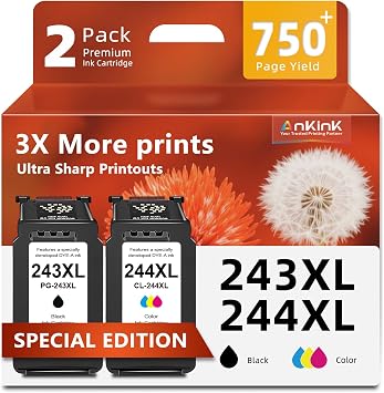 243XL 244XL Ink Cartridges Replacement for Canon Ink 243 244 PG-243 CL-244 245 246 XL Cartridge Black and Color 2-Pack Compatible for TR4520 MG2522 TR4522 TS3320 TS3120 TS202 MX492 MG2922 MG3020