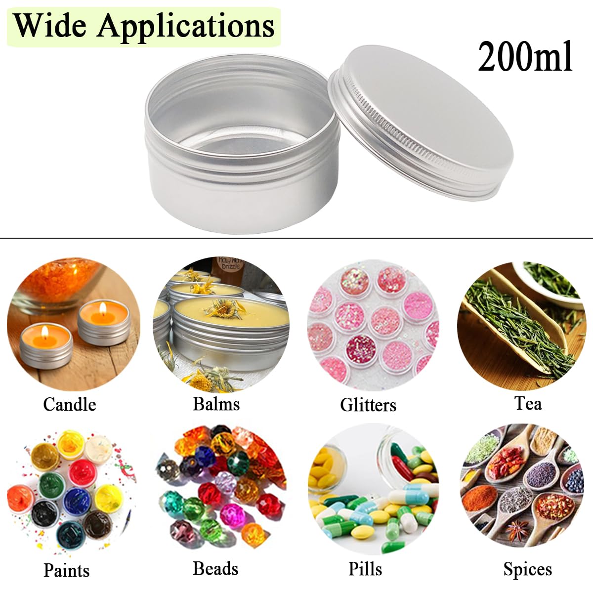 4 barattoli rotondi da 200 ml, contenitori in alluminio per campioni di cosmetici con coperchio a vite, 200 g, in metallo argentato, barattoli vuoti da viaggio per unguenti, balsami per
