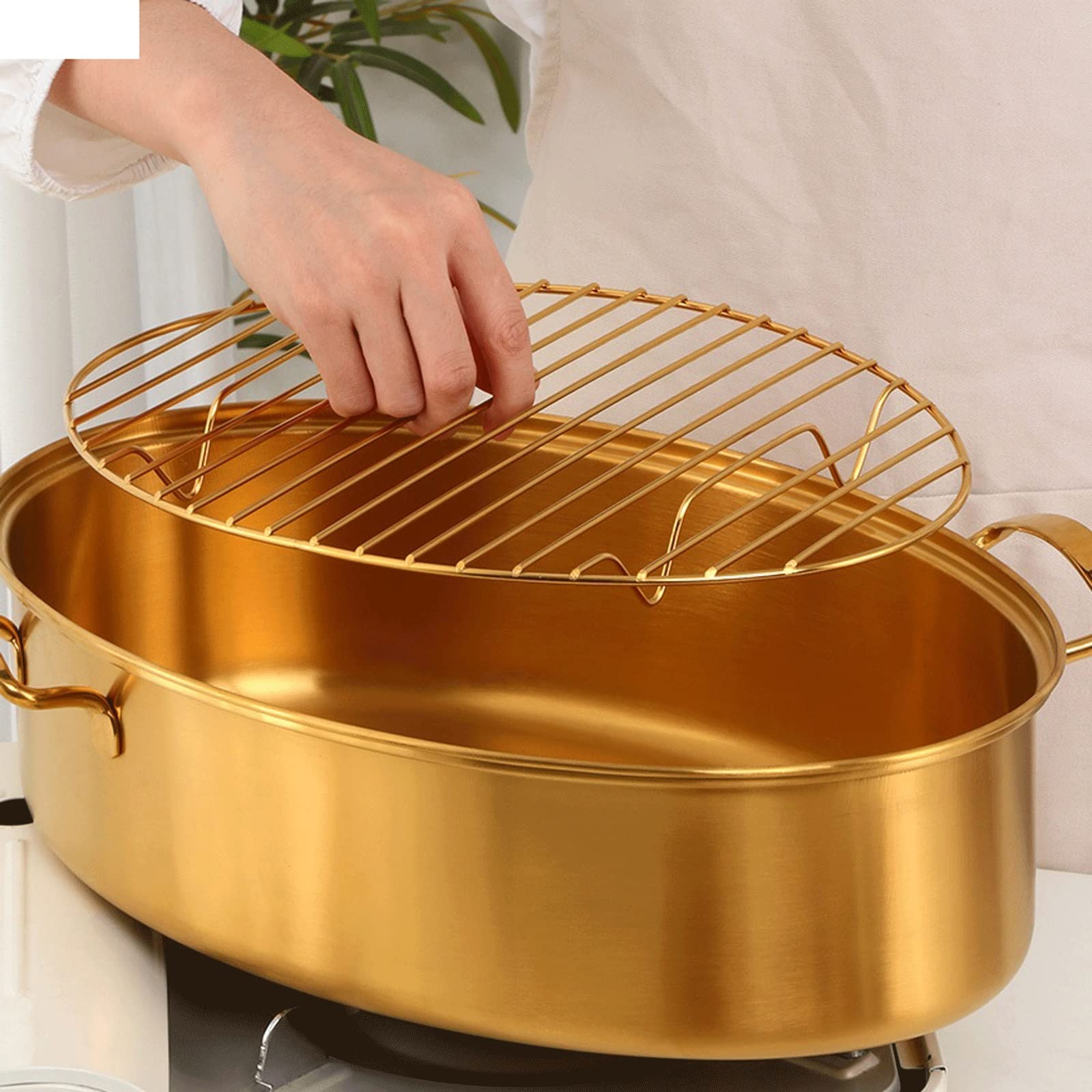 Olla para Sopa Olla para Cocer Pescado Ovalada De Acero Inoxidable Mango Chapado en Titanio Olla para Cocer Pescado De Gran Capacidad De Una Sola Capa Cocina De Inducción Universal