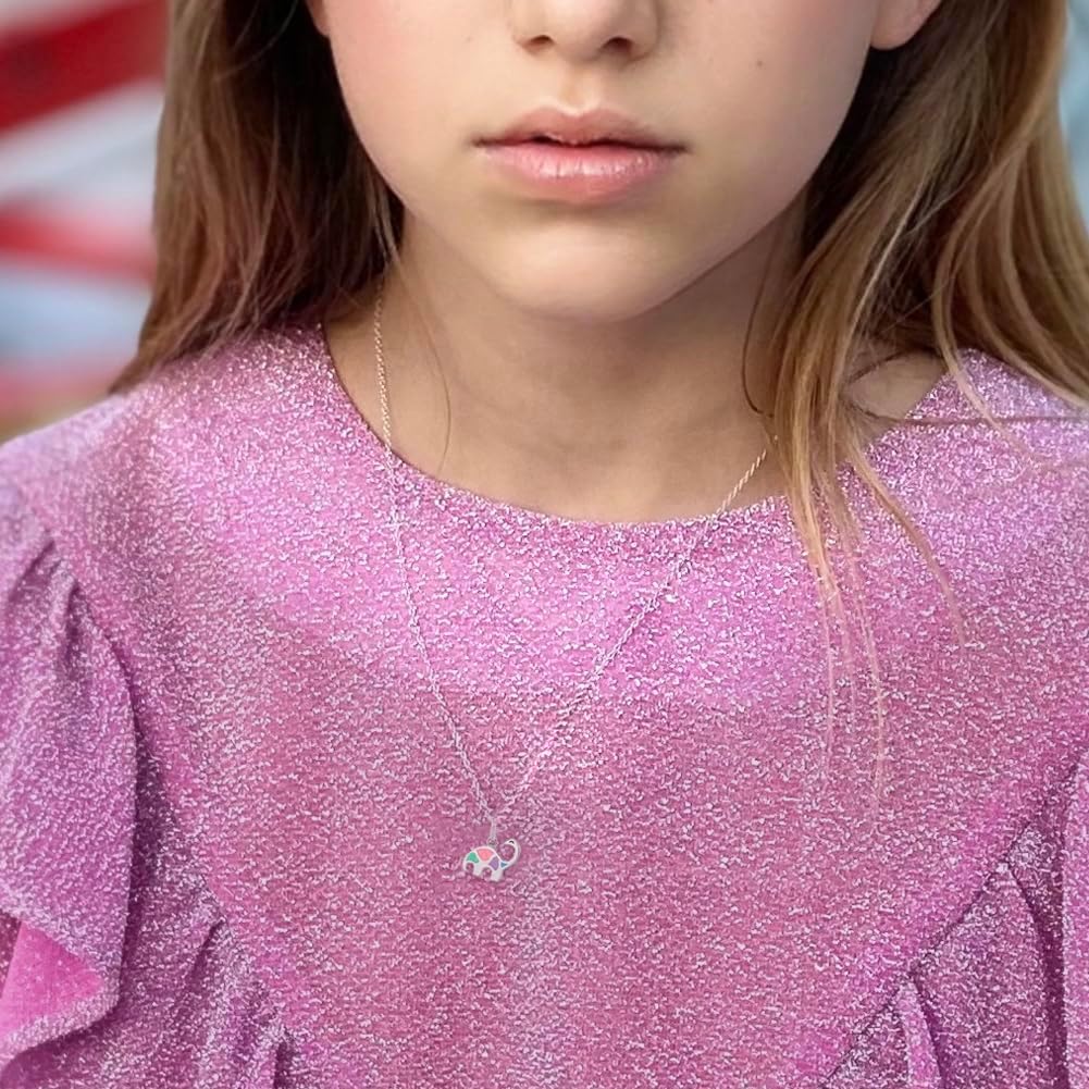 925 Sterling Silver Multicolor Enamel Dinosaur Pendant Necklace for Girls 16" - Petite Dino Necklace for Dinosaur Loving Girls - Unique and Fun Pendant Necklace for Little Girls and Preteens