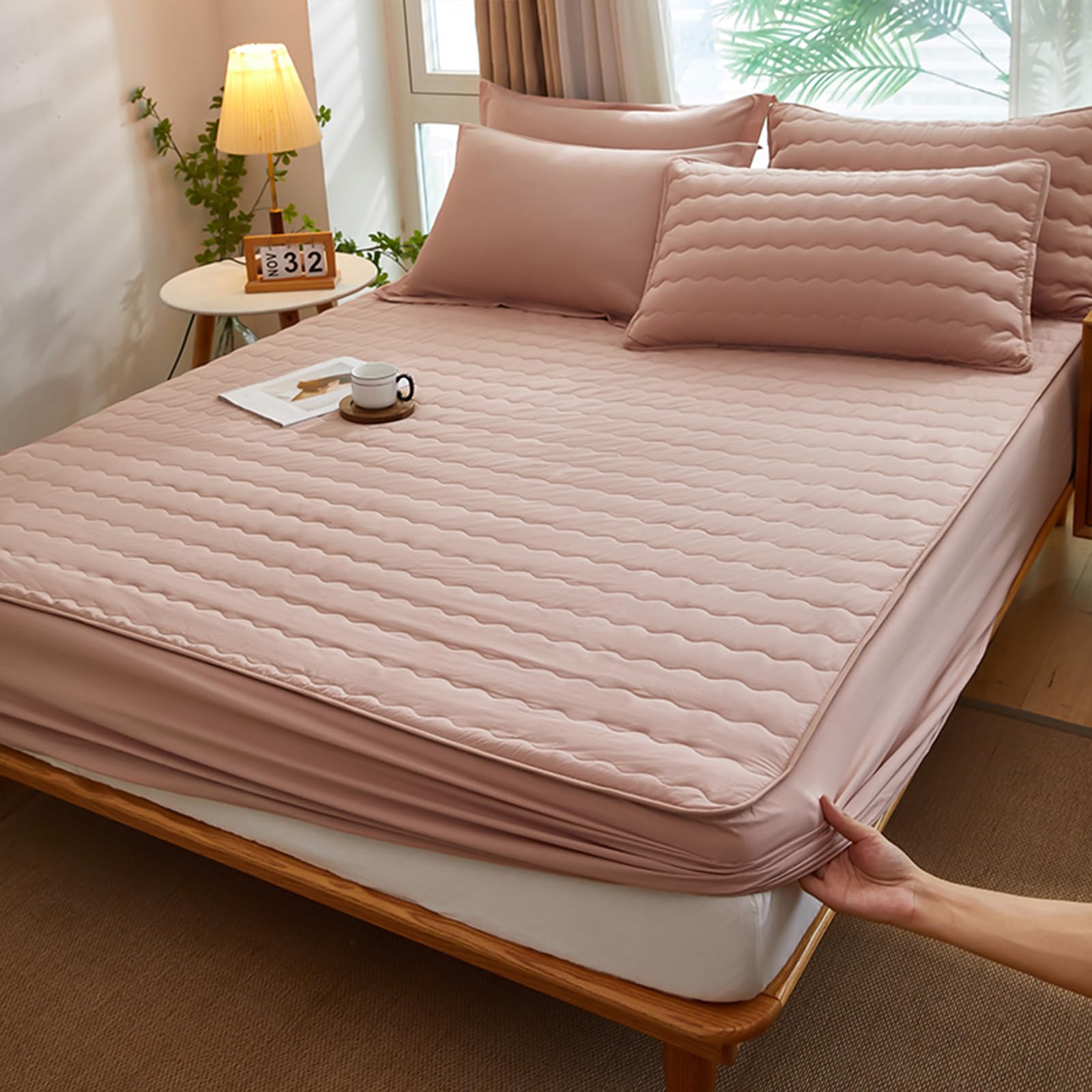Drap Housse 180x200 Rose Coton Lit Super King