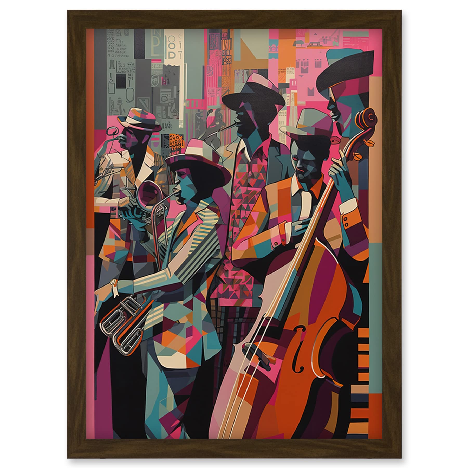 Artery8 New Orleans Jazz Festival Musicians Warming Up in the City Street Abstract Modern Painting Artwork Framed Wall Art Print A4