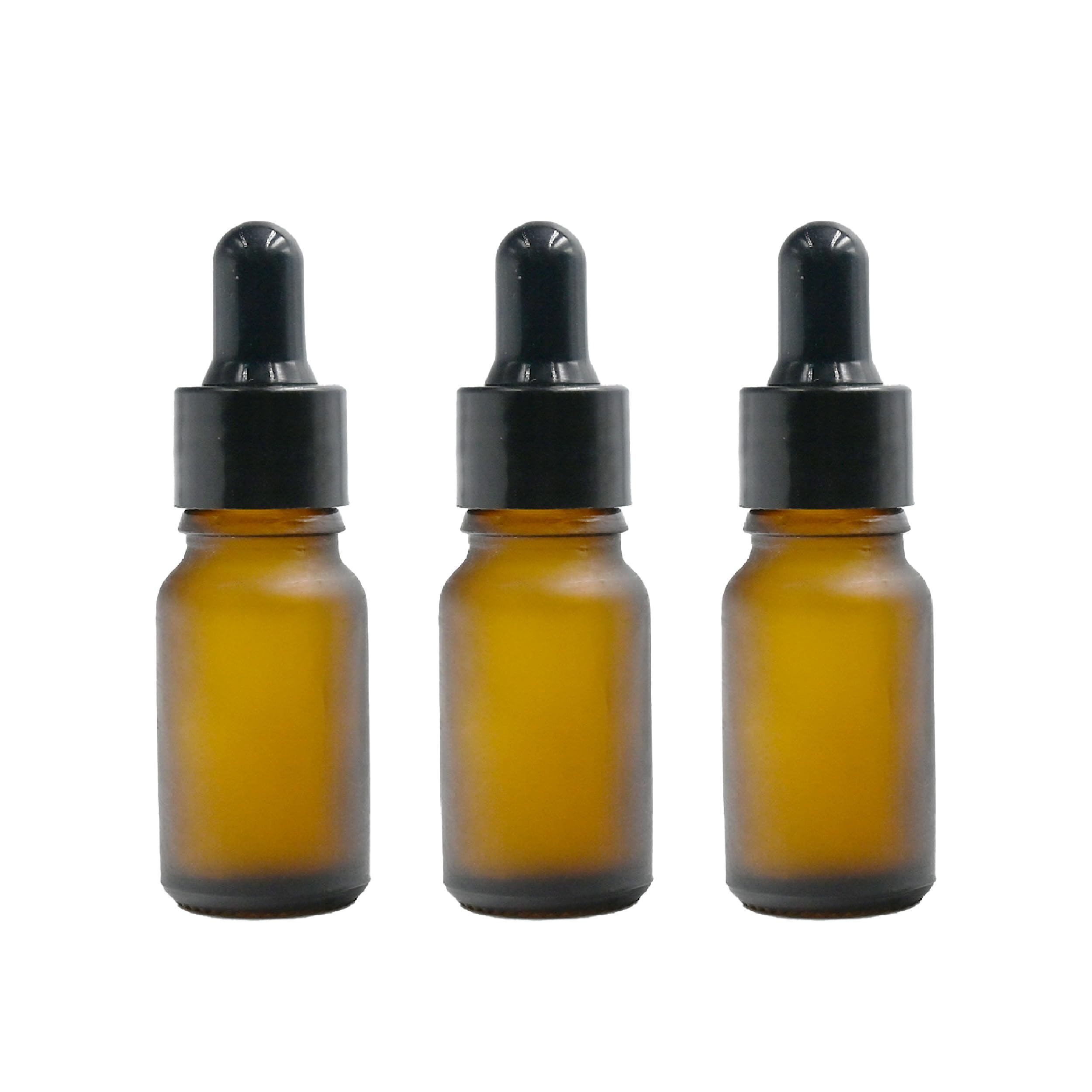 Happy Packaging 10ML Amber Frosted Round Empty Glass Bottle | Glass Dropper | Black Smooth Sleeve | Silcon Black Teat | Refillable | Leak Proof For Essential Oils | DIY Perfumes | DIY serums (3)