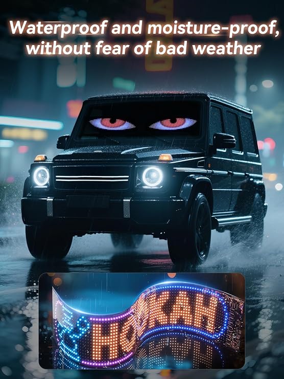 Asunder Devil Eyes Light for Cars, 23.6in x 4.7in Led Eyes for Car Windshield, Programmable LED Eyes for Truck Windshield, Flexible LED Display for Car with Remote and APP Control