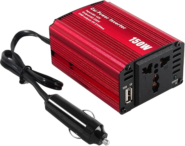 Bapdas 150W Car Power Inverter DC 12V to 220V AC Car Converter with 2.1A USB Car Adapter-Red
