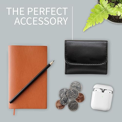 Miniatura 5 de Maruse Monedero delgado hecho a mano de cuero italiano para mujeres y hombres, bolsa pequeña negra con cierre magnético, bolso de cambio perfecto y