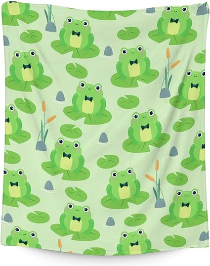 Frog Blanket Gifts - 50x60 Inches Cute Throw for Girls & Boys - Green Soft Fuzzy Blankets for Bed, Couch & Living Room