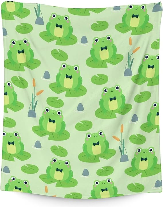 Frog Blanket Gifts - 50x60 Inches Cute Throw for Girls & Boys - Green Soft Fuzzy Blankets for Bed, Couch & Living Room