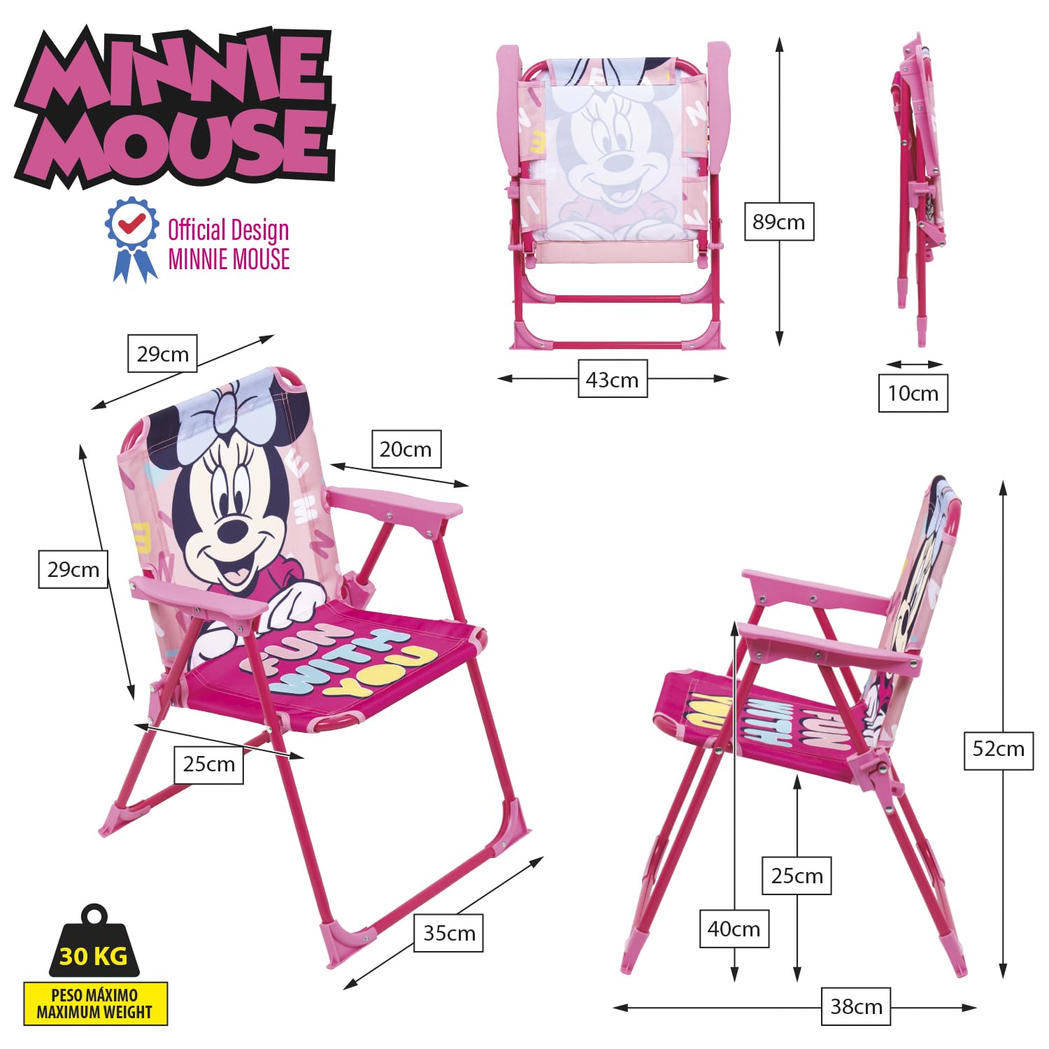 ARDITEX WD14416 Sedia pieghevole con braccioli da 38 x 32 x 53 cm di Disney-Minnie