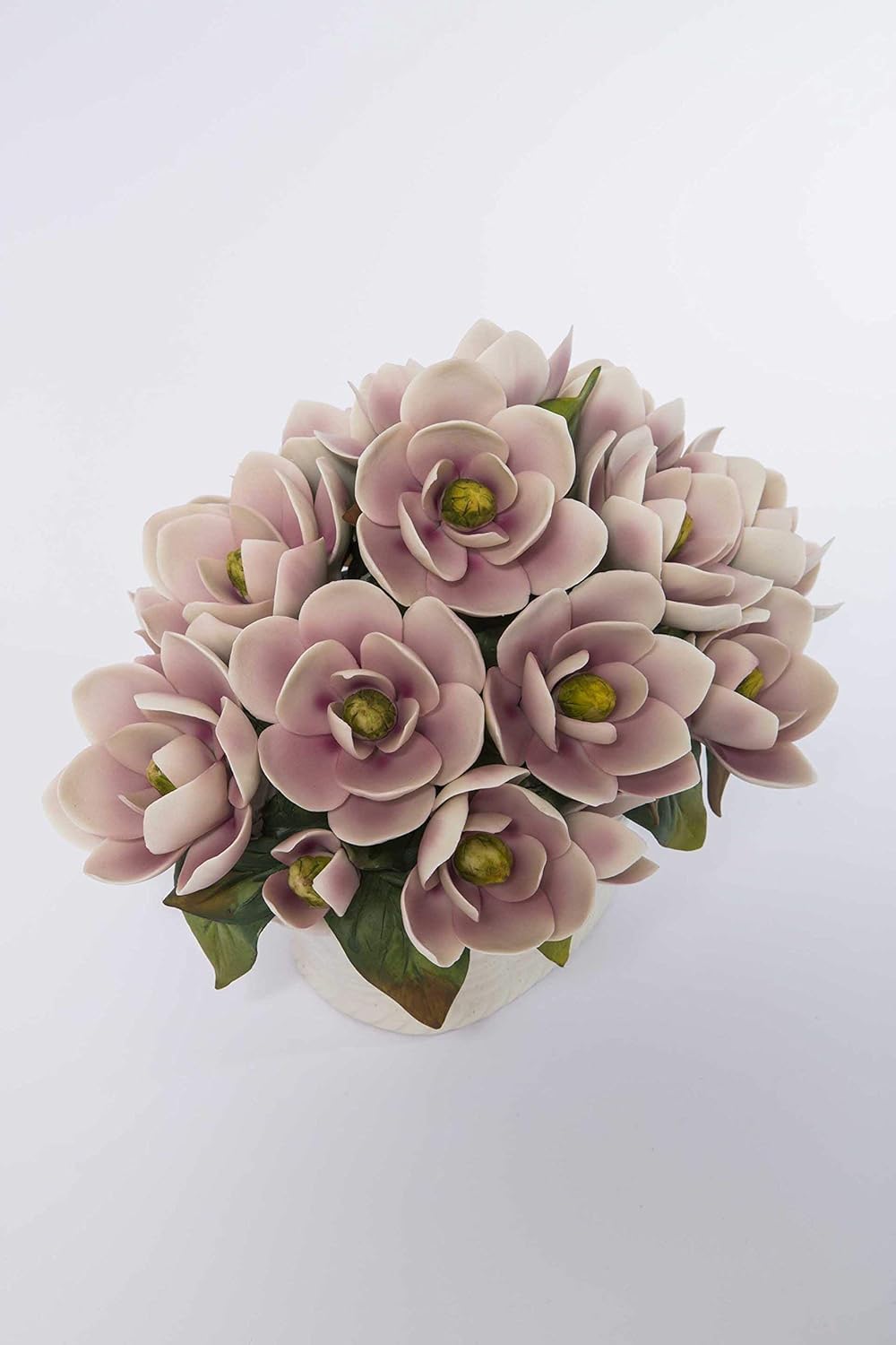 Big Porcelain Basket with Porcelain Magnolias Handmade in Italy Capodimonte Style