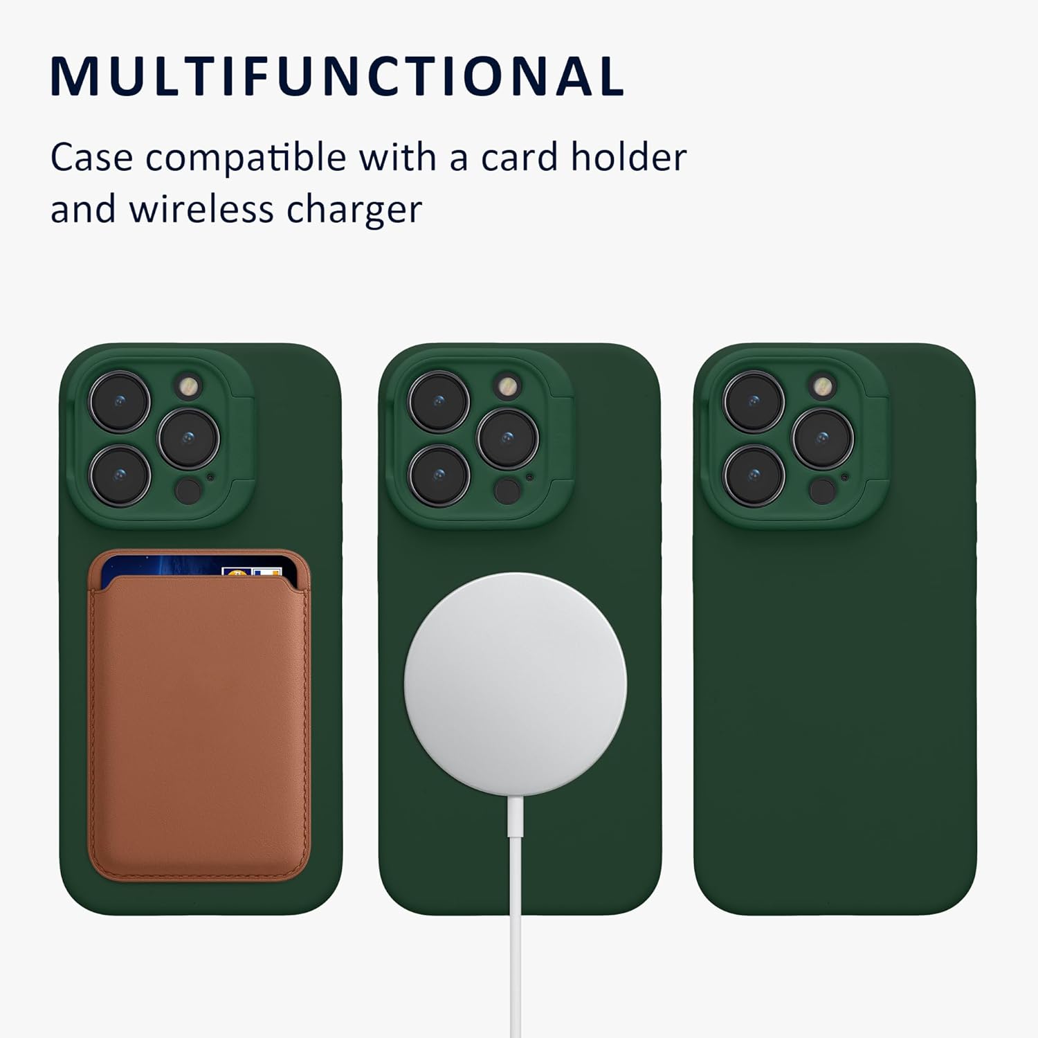 kalibri Case with Stand Compatible with Apple iPhone 15 Pro Case - Silicone Cover Compatible with MagSafe - Forest Green