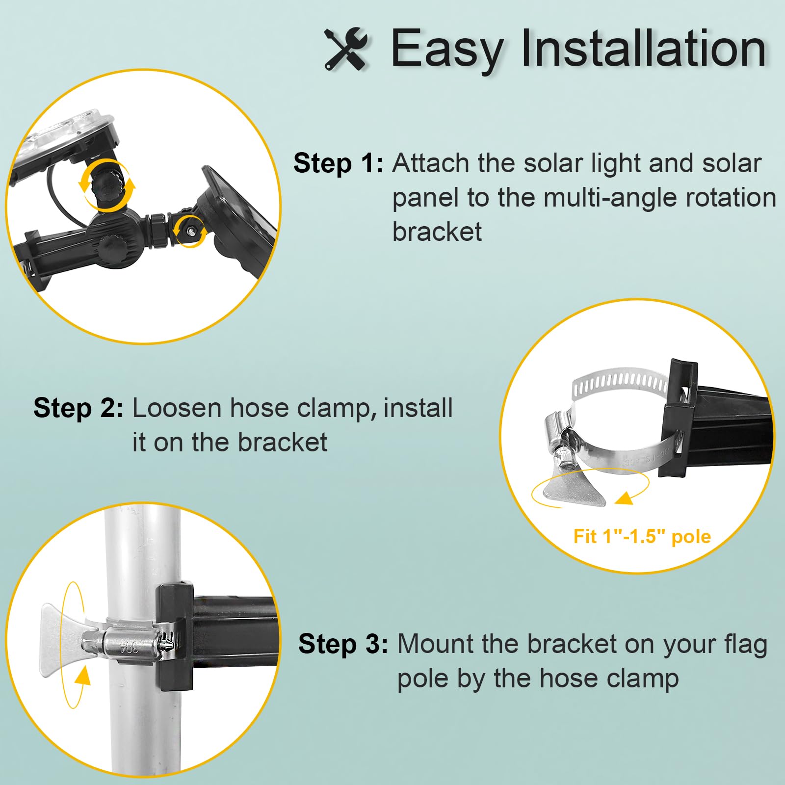Solar-Fahnenmast-Licht, solarbetrieben, superhelle PC-Kristall-LED-Strahler, verbesserte 8000 mAh 4800 lm, verstellbare Halterung und Metallklemme, passend für 2,5–3,8 cm Fahnenmast, 8–12 Stunden