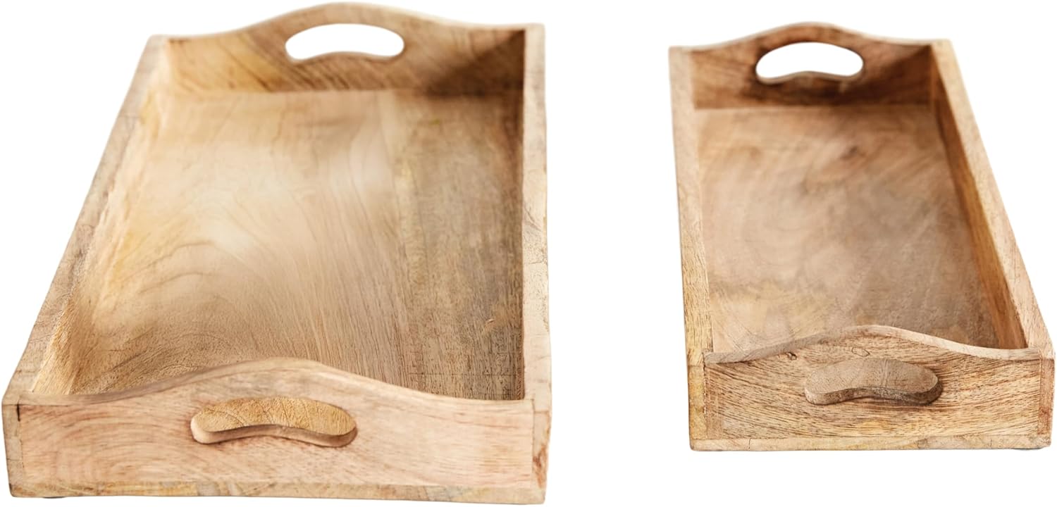 Creative Co-Op Rectangle Mango Wood Trays (Set of 2 Sizes)