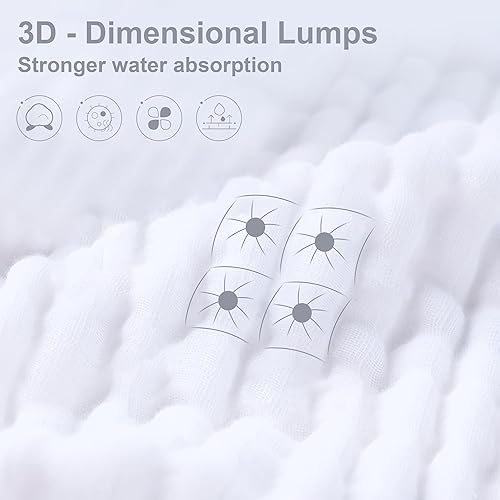 Miniatura 10 de SWEET DOLPHIN Paquete de 12 paños de muselina para bebé, paños suaves para recién nacidos, paños absorbentes de baño, toallitas, trapo para eructos,