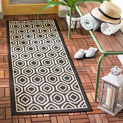 SAFAVIEH Courtyard Collection CY6902 - Alfombra de pasillo de 2 pies 3 pulgadas x 6 pies 7 pulgadas, color negro/beige, impermeable para interiores