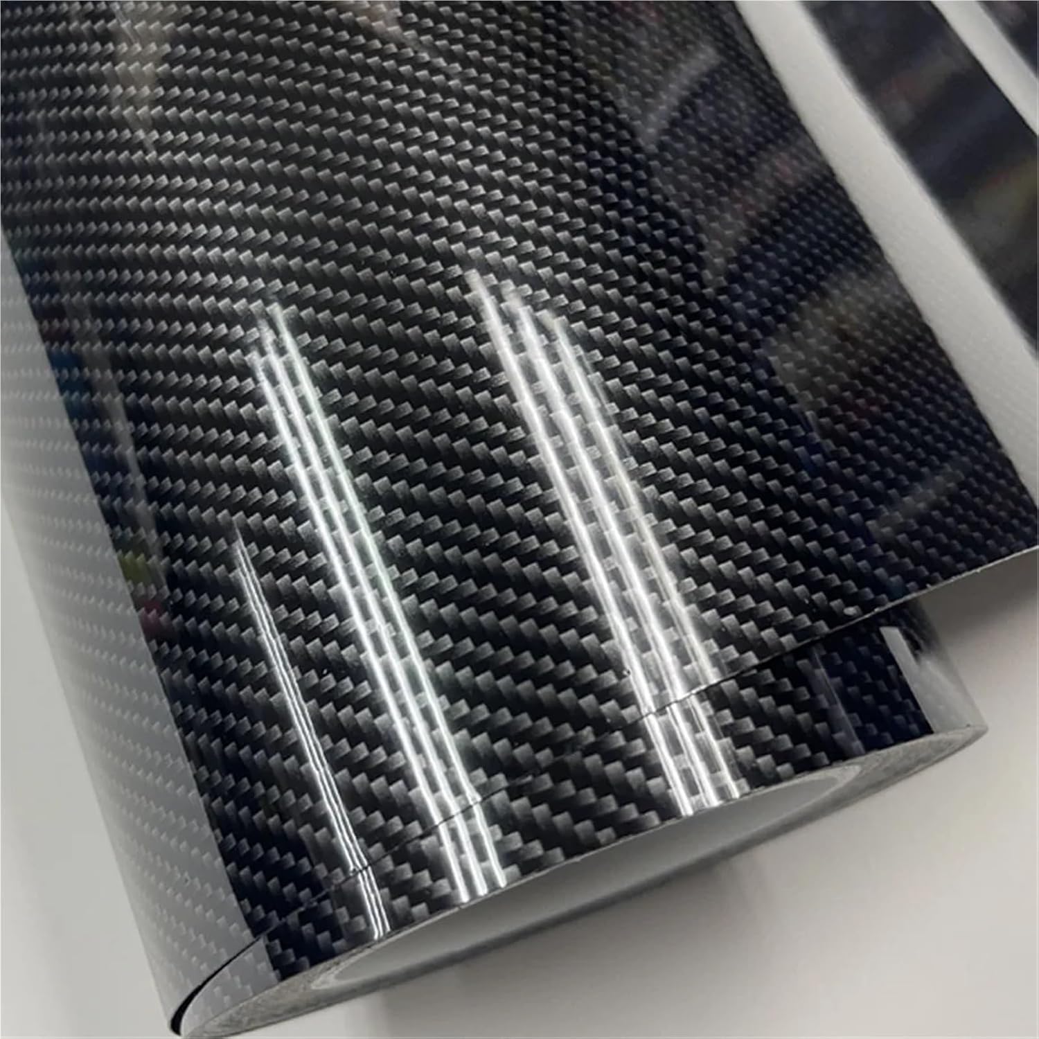 1.52 * 18m/Roll High Glossy Silver Gold 7D Carbon Fiber Wrapping Vinyl Film Motorcycle Tablet Stickers Decals Auto Accessories(Black Silver)