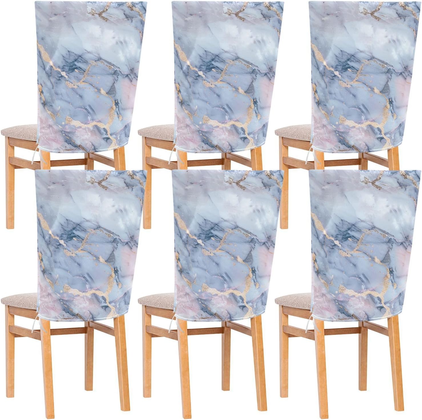 ALAZA Vintage Colorful Marble Chair Back Cover Set of 6, Washable Reusable Removable Chair Slipcovers Decorative Chair Cover for Home Kitchen Wedding Party