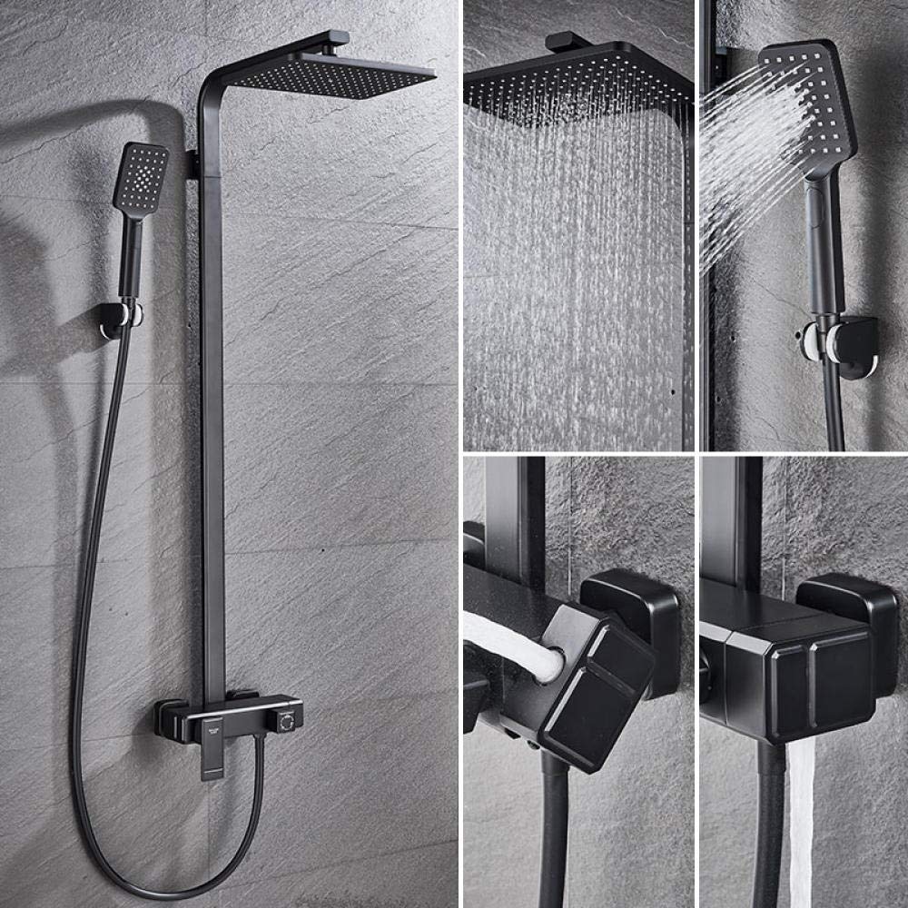 Set Rubinetto Doccia Cromato Nero con soffione a Pioggia e Miscelatore Manuale a 3 Vie per Vasca - Opaco