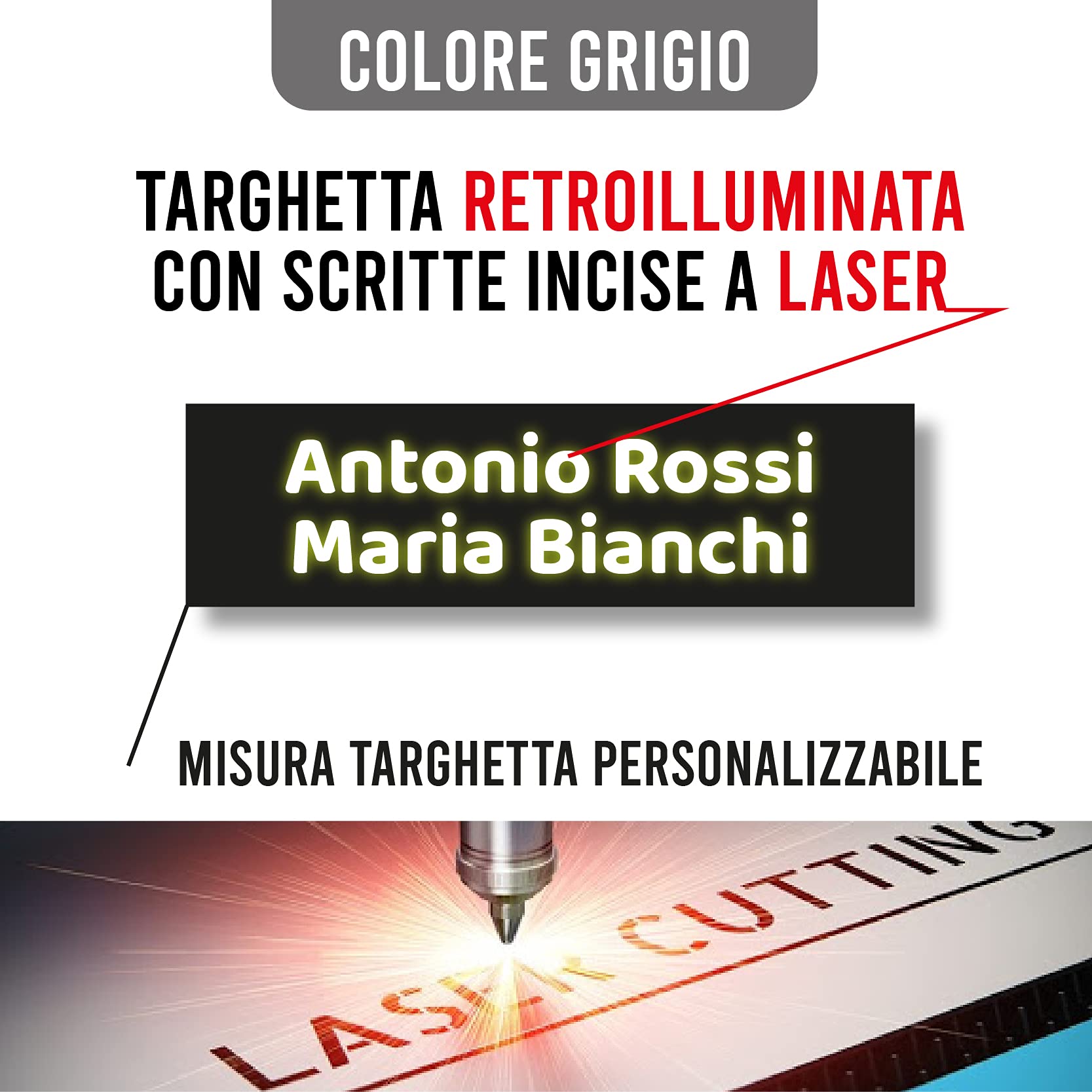 GFD - Targa Nome con misure personalizzate - Ideale per cassetta lettere, citofono e armadietti - Retroilluminata per citofoni e autoadesiva per altri usi - Made in Italy