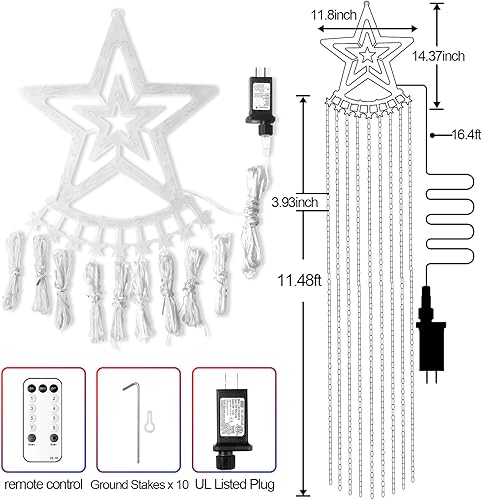 Miniatura 4 de Luces de estrella para decoración de Navidad al aire libre, 11.48 pies, 350 luces LED de árbol de cascada con 8 modos de temporizador, control