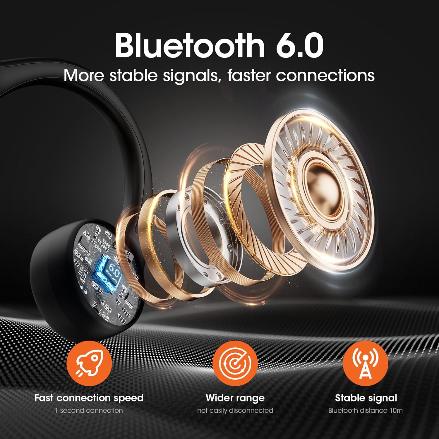 Bone Conduction Headphones, Bluetooth 6.0 Wireless Open Ear Headphones with Mic, IP56 Waterproof Running Headphones, 10-Hour Playtime for Cycling, Hiking, Running and Workout