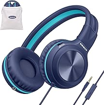 Kabel Kopfhörer für Jugendliche mit Lautstärkeregler und MIC, Over Ear Kopfhörer mit 85dB 94dB 104dB Lautstärkewähler, Faltbar und tragbar mit Tragetasche -SM-904 Blau