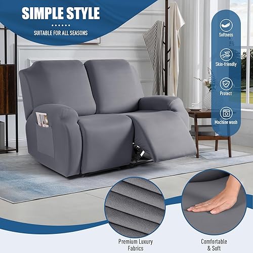 Miniatura 2 de TAOCOCO Funda para sofá biplaza reclinable, 2 piezas de tela de poliéster elástica para sofá reclinable de 2 asientos, protector de muebles suave y