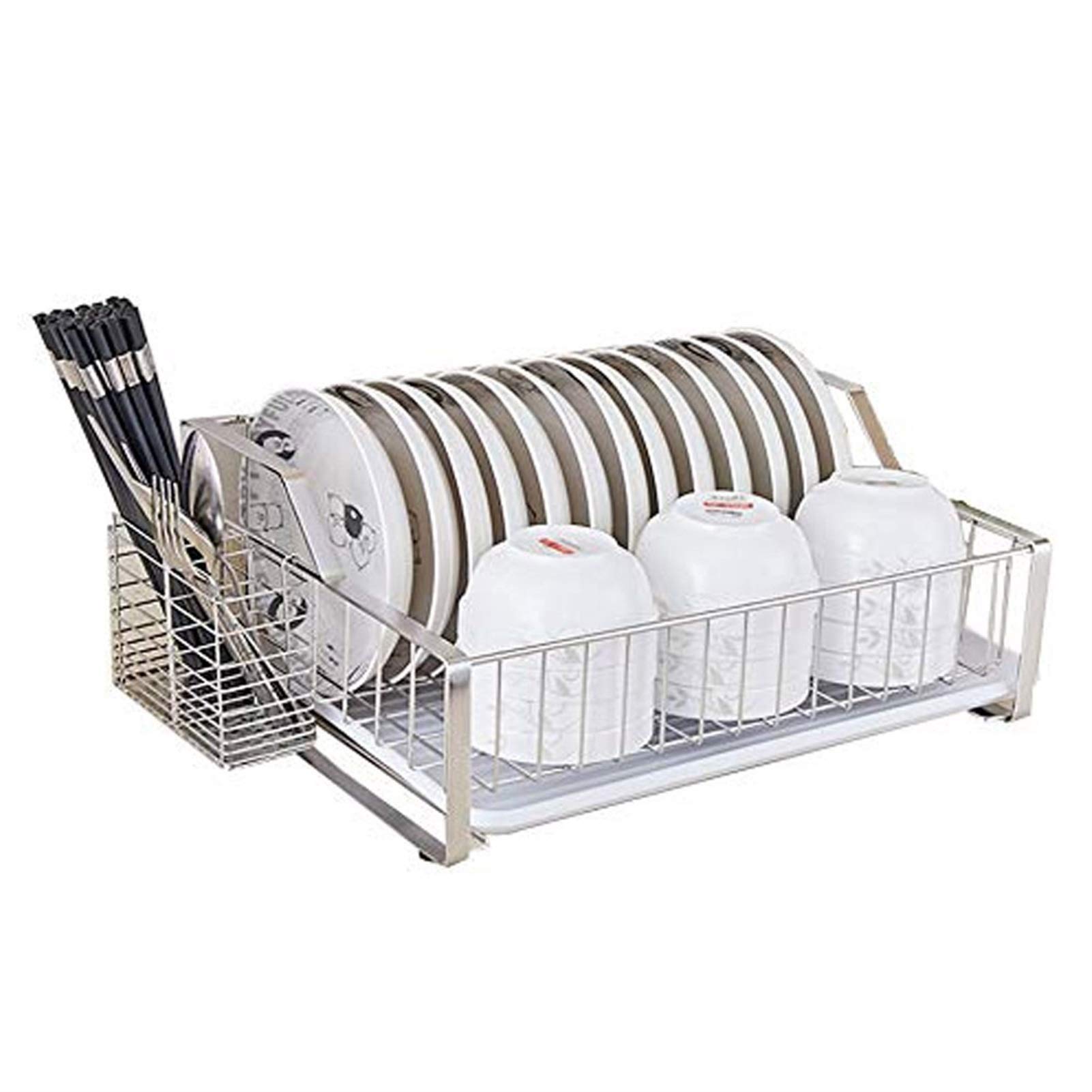XYIANG Utensil Holders Rectangle Wall Shelf Unit | 304 Stainless Steel Dish Draining Rack | Storage Rack | Kitchen Rack with Chopsticks Cage and Tray