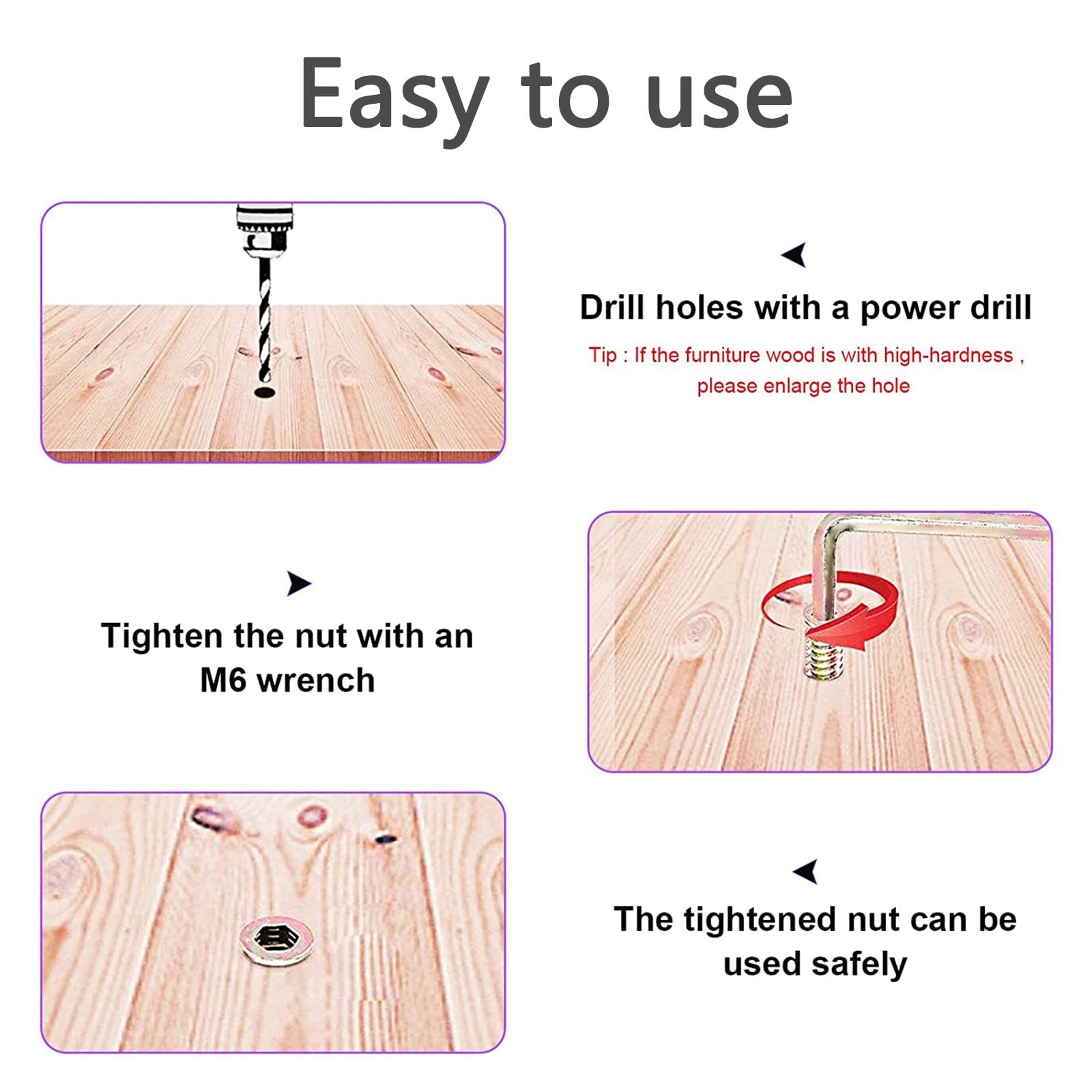 100 Dadi Per Avvitamento In Lega Di Zinco - M4 M5 M6 M8 Per Mobili In Legno | Filettatura Esagonale - Foto 4