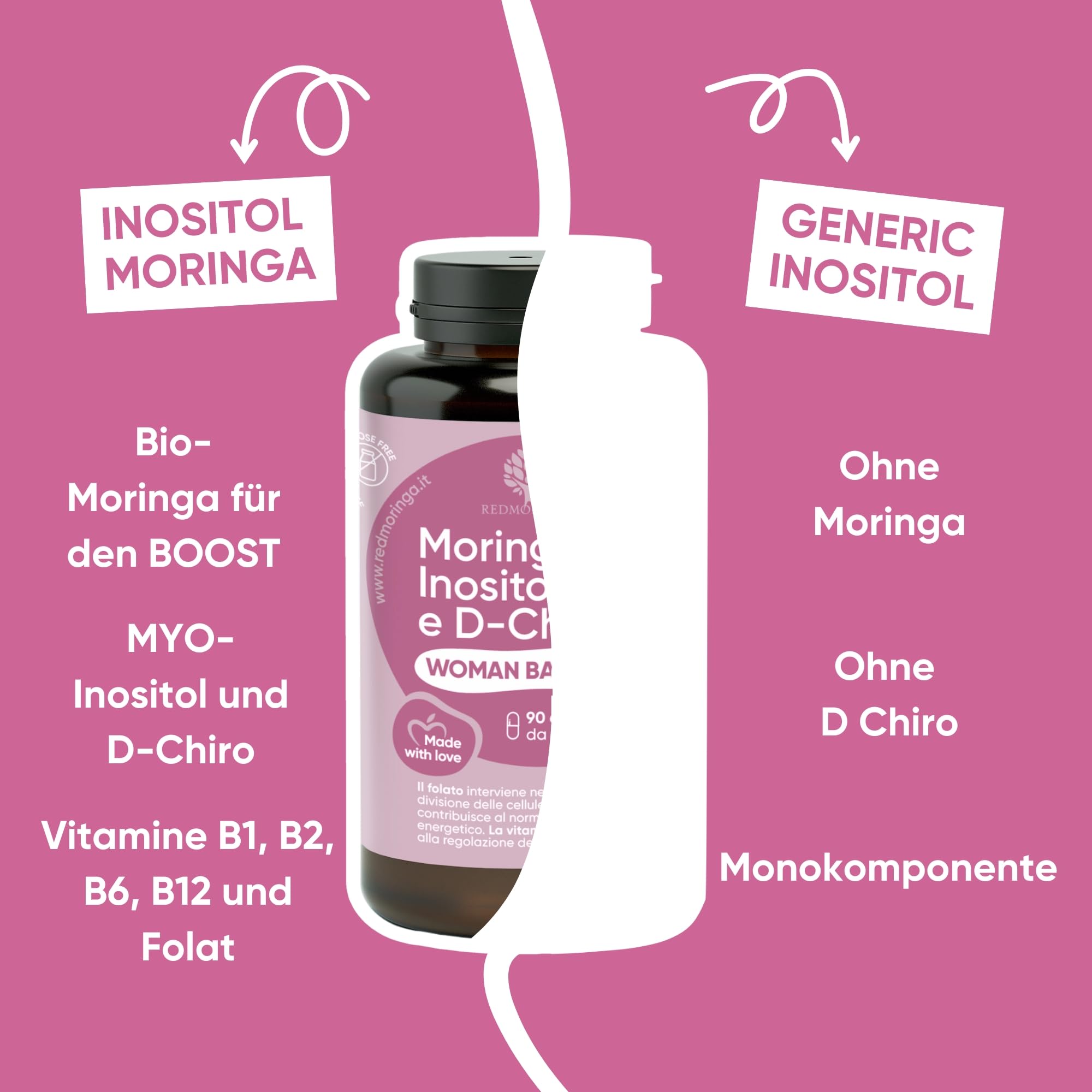 Women Balance PCOS Formula mit Myo Inositol & Bio Moringa Vitamin B Komplex mit B12 & B6 & Folsäure - Unterstützt Hormonhaushalt & Menstruationszyklus - 270 Kapseln