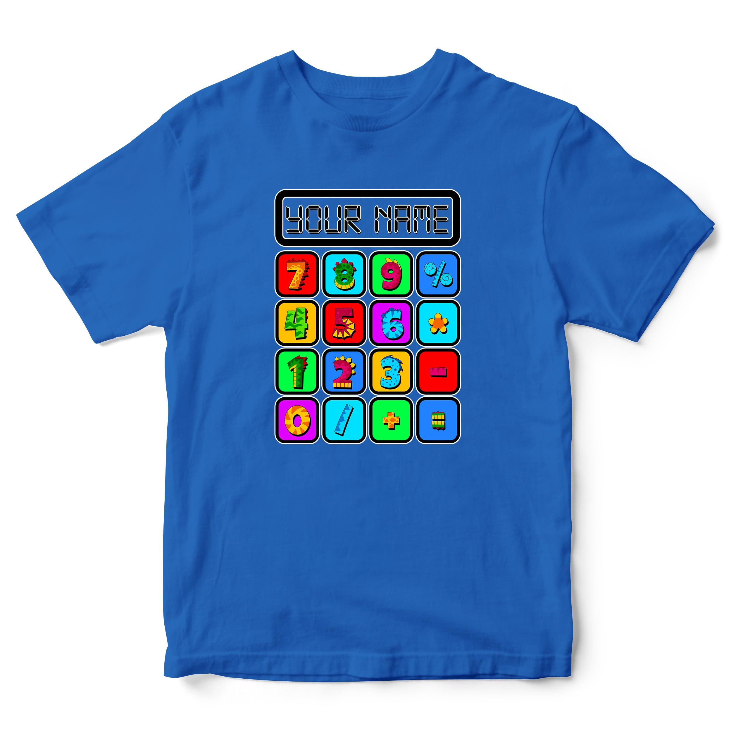 Custom Calculator T Shirt Kids Mathematics Numbers Day Tee Personalised Boys Girls Maths Top, 5-6 Years, Royal Blue