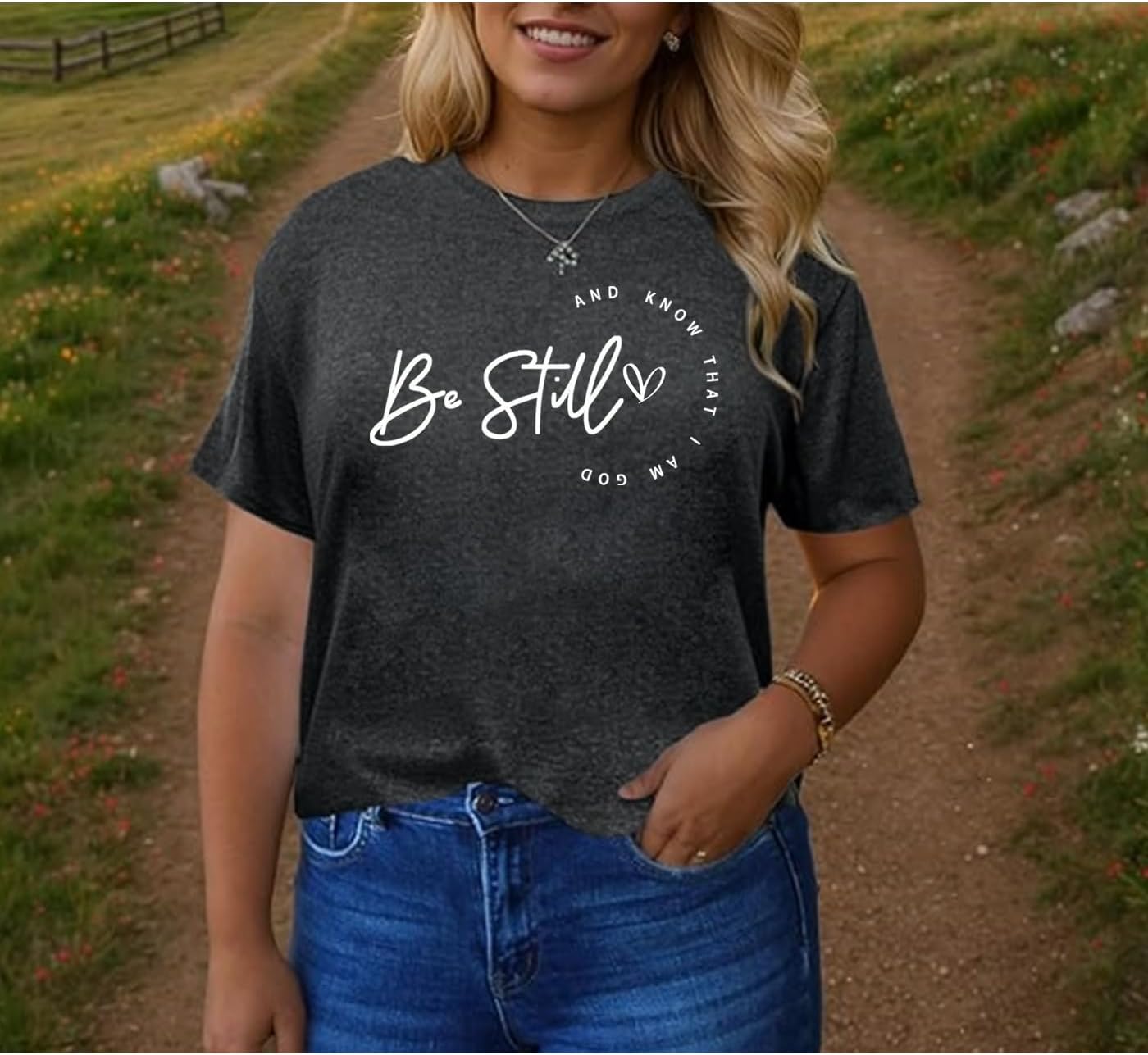 Christian Shirt Women Be Still and Know T-Shirt Inspirational Jesus Faith Graphic Short Sleeve Casual Tee Tops - Image 2
