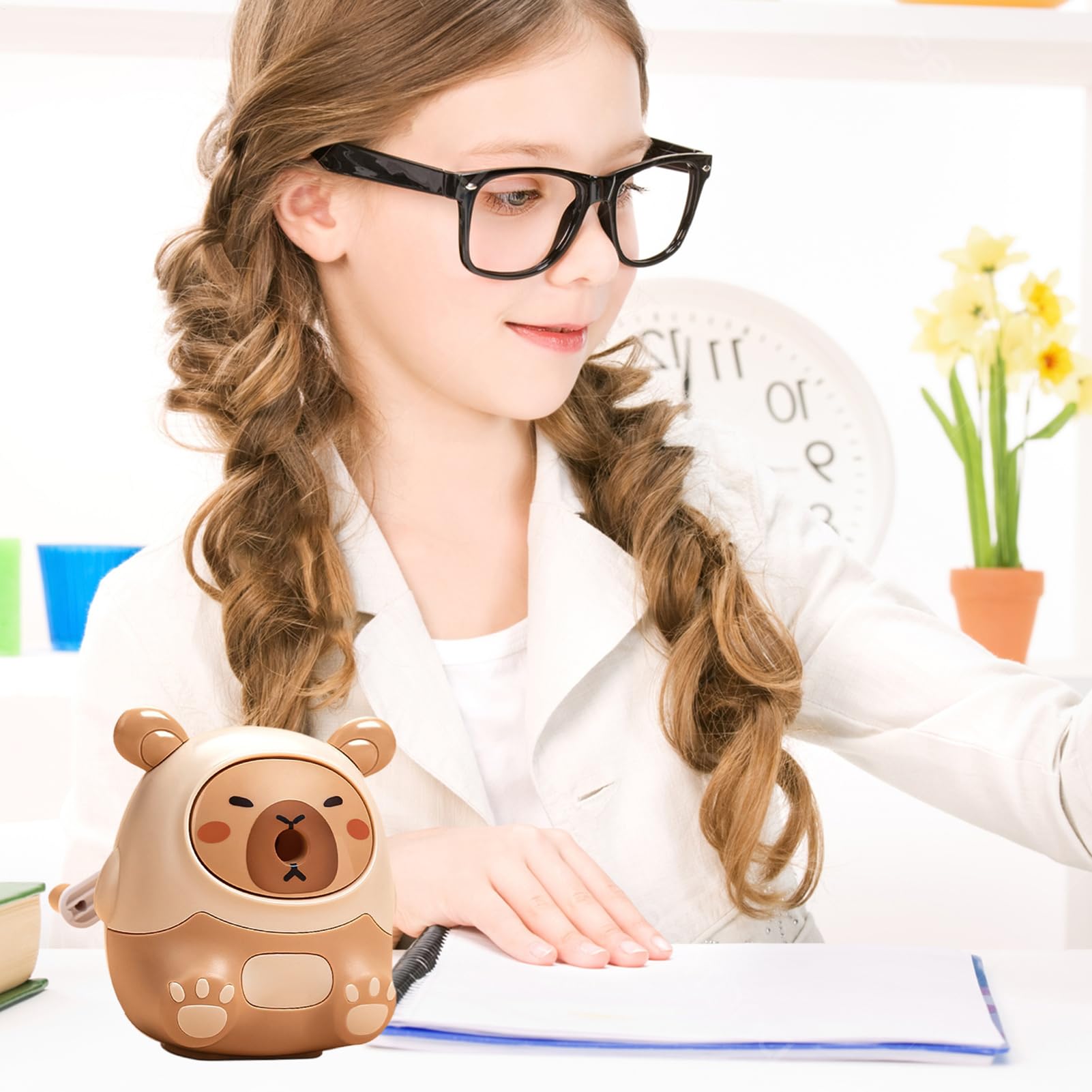 Temperamatite Per Bambini - Temperamatite A Manovella Con Design A Forma Di Trottola Per Scuola,Taglierina a Manovella con Design Cartone Animato a Forma di Capibara per Arte del Disegno