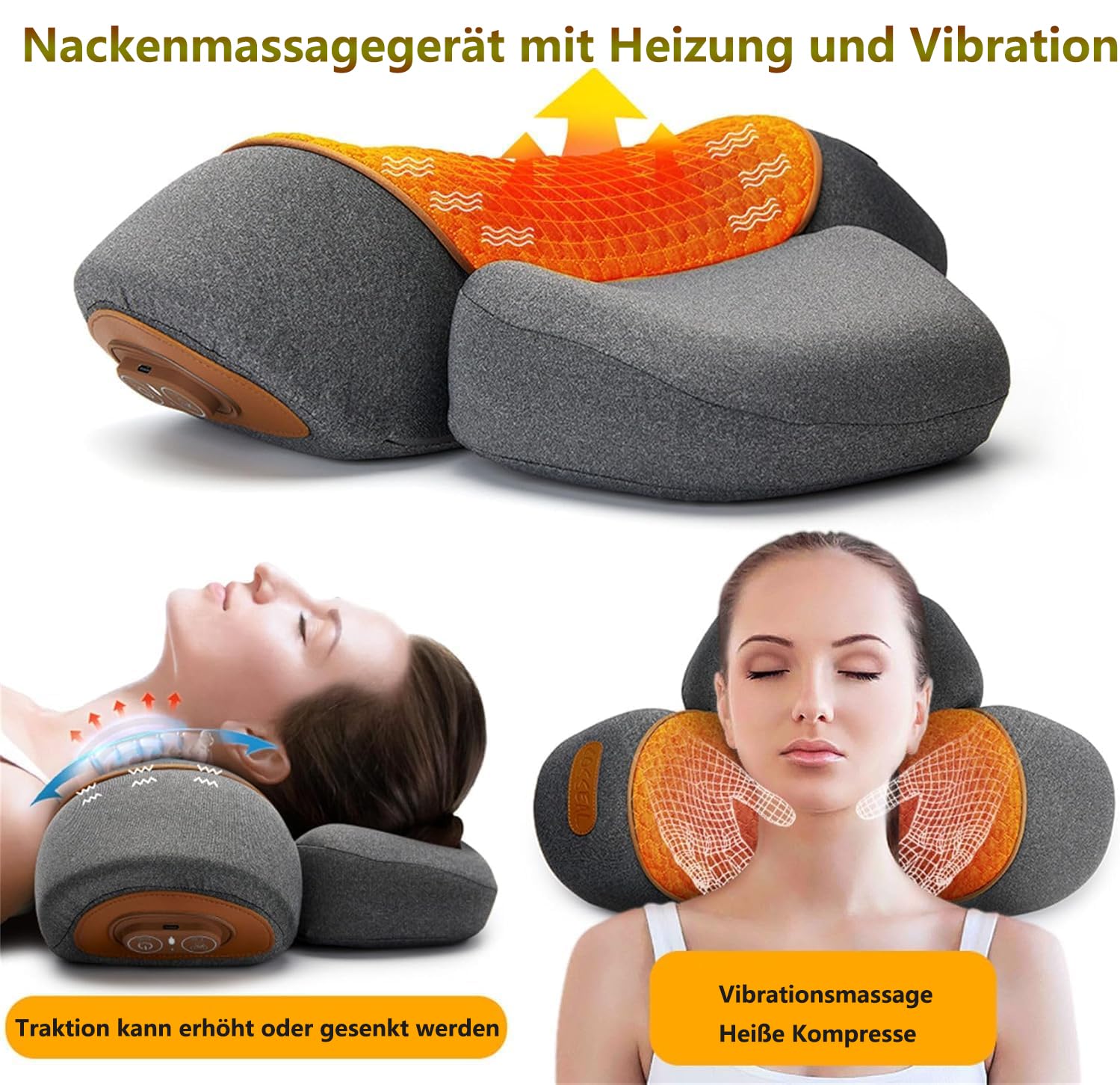 Nackenmassagegerät Elektrisch mit Wärme, 2025 Upgrade Entspannungskissen für Nacken Zervikales Massagekissen, Nackentraktion Schulterkorrektor für Schmerzlinderung tiefes Gewebe