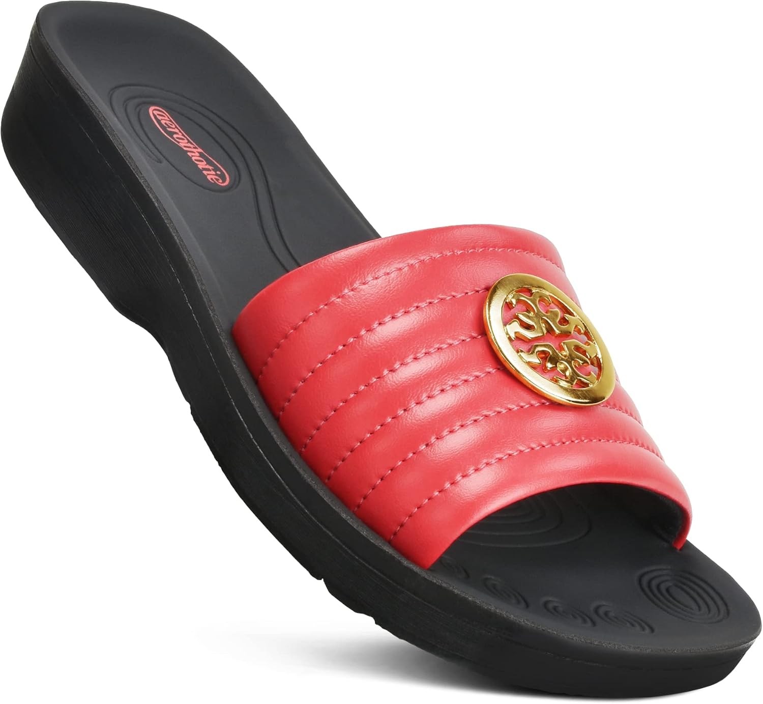 AEROTHOTIC Womens Slides Slip On Recovery Footwear Plantar Fasciitis Slides for Women with Arch Support Yoga Mat Indoor Outdoor Walking Ladies Soft Padded Dressy Non Slip Foodbed Beach Sandals Women