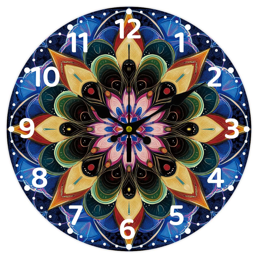 CHGCRAFT 12inch Mandala Flower en Wall Clock Battery Operated Silent Non Ticking Round Decorative Clock for Office Home Living Room Bedroom Bathroom Kitchen Decor, Floral