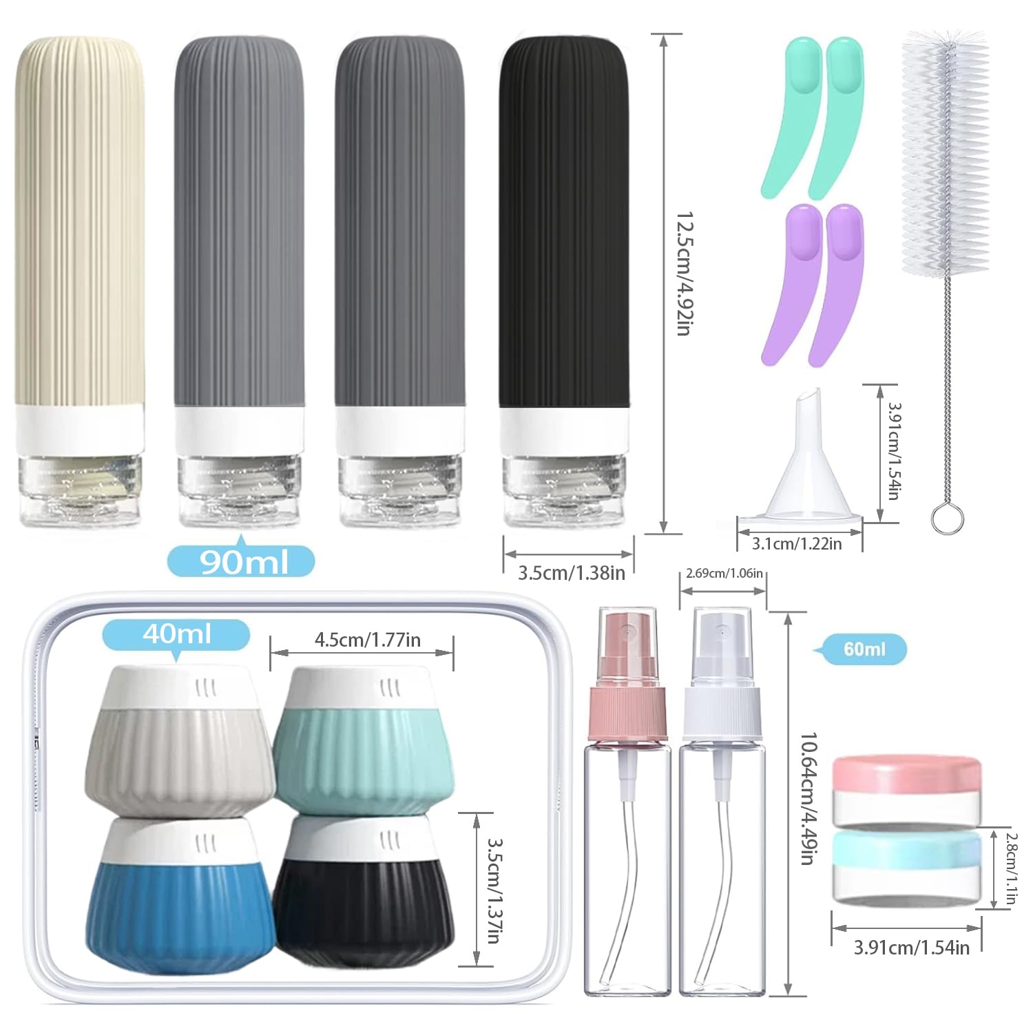 NuvaConx 18pack Travel Bottles for Toiletries,TSA Approved Silicone Travel Containers jar for Toiletries,Leak Proof Refillable Liqus Shampoo And Conditioner Travel Essentials toiletry Bottles (Black) - Image 2