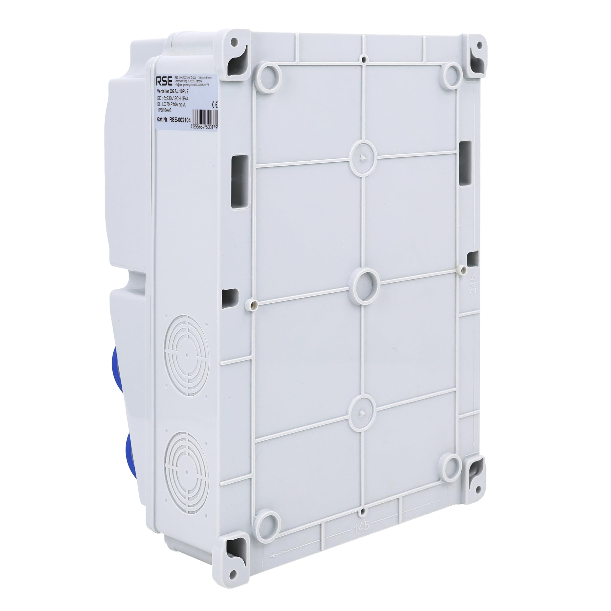 RSE Rozdzielacz prądu budowlanego rozdzielnica ścienna w pełni okablowany 230 V Schuko z licznikiem do wyboru IP65, 11. 6 x 230 V z LS + FI 3P