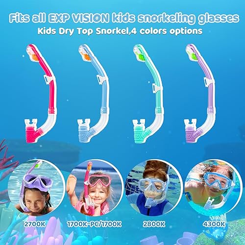 Miniatura 6 de Snorkel seco para niños, tubo de esnórquel definitivo para esnórquel, apnea y natación, tecnología de respiración fácil, válvula seca montada en la