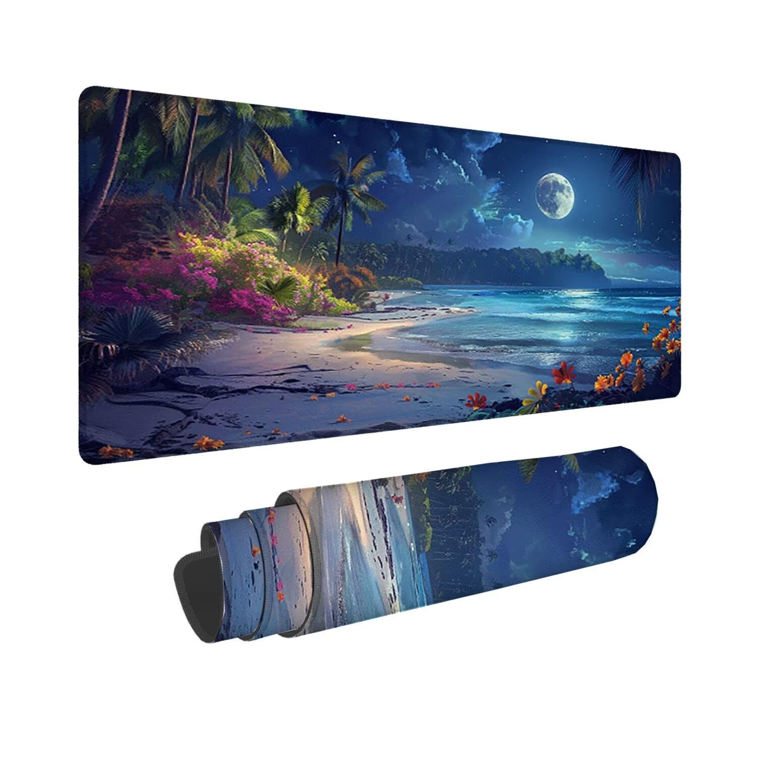 Tapis de Souris Gaming XXL (1200x600mm) - Grand Tapis Bureau Antidérapant Étanche Bords Cousus Caoutchouc Naturel Gamer PC Portable Bureau - Précision Vitesse Confort Plage de Sable de la Lune G-948