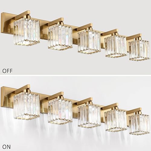 Miniatura 2 de Aipsun Lámparas de tocador de baño, lámpara de tocador de cristal, 5 luces, moderna de latón para baño (excluye bombilla)