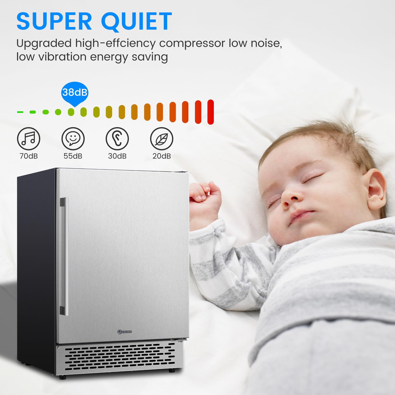 Colzer 24 Inch Beverage Refrigerator, Stainless Steel Beverage Fridge, Under Counter Beer Mini Fridge, Indoor/Outdoor Refrigerator Cooler For 190 Cans, Beverage Cooler For Patio/Kitchen/Party on Fridge.com - View 3