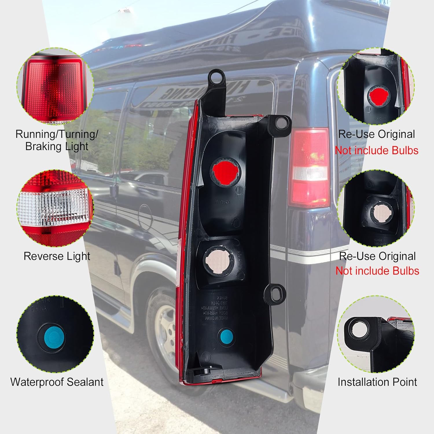 Tail Light Assembly for 2003-2023 Chevy Express GMC Savana 1500 2500 3500 - Passenger Side OEM Replacement GM2801214