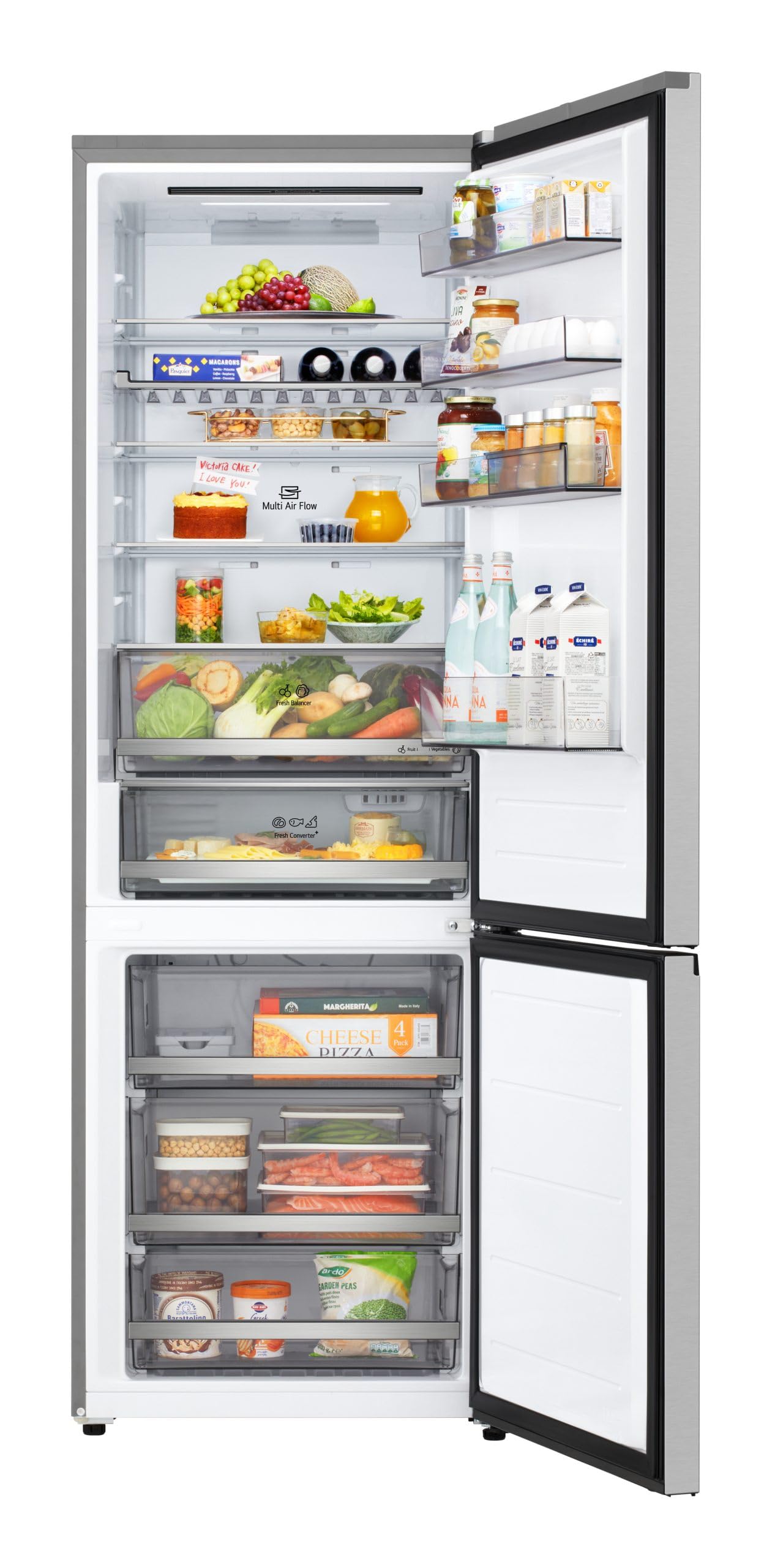 LG GBBW322DPY Réfrigérateur combiné Fit & Max largeur 70 cm, classe D, refroidissement intelligent avec AI Fresh, Fresh Converter, Total No Frost et Metal Fresh, Door Cooling, 465 L, Wi-Fi, Prime