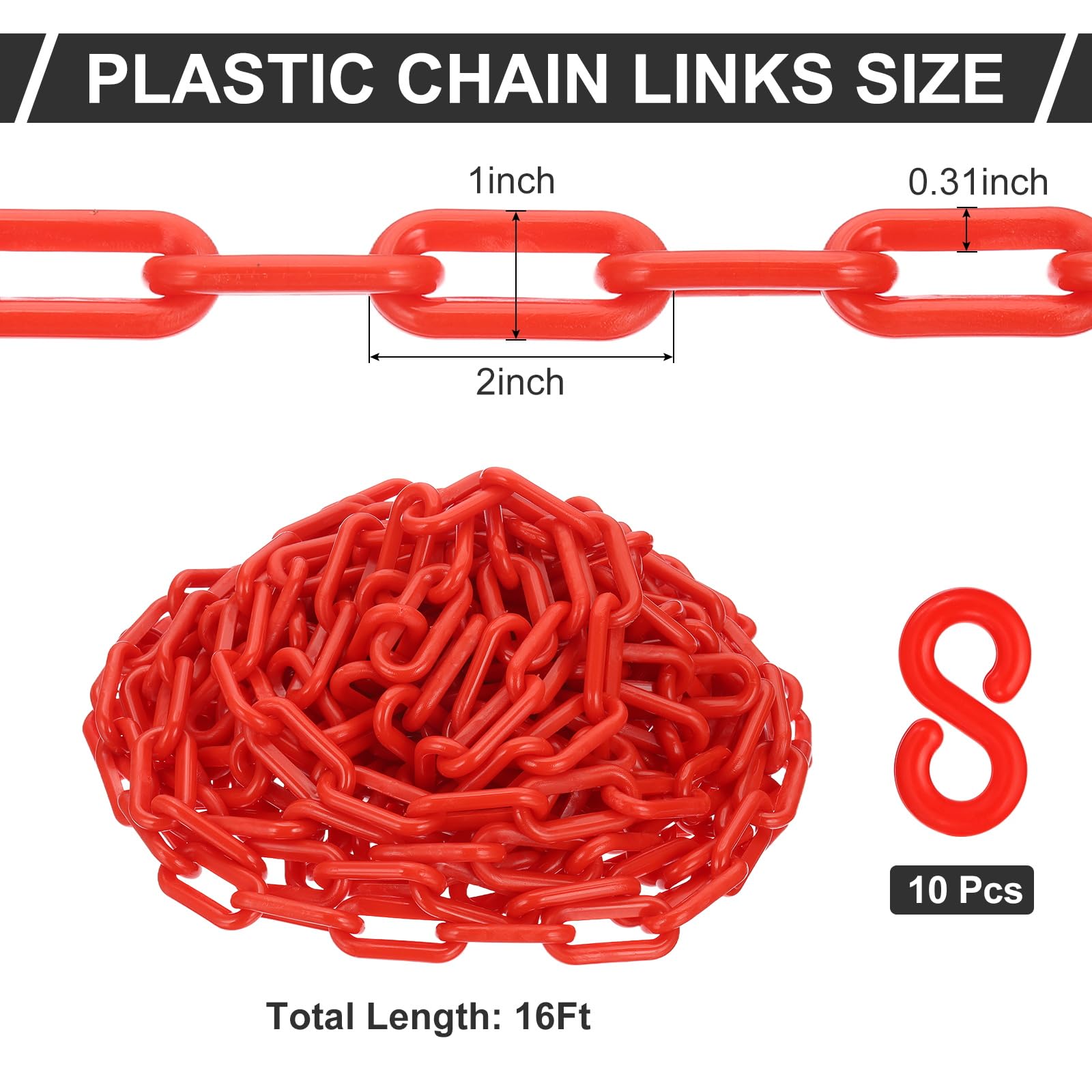 PATIKIL Chaîne en plastique rouge, 39 pieds 8mm Chaîne de sécurité pour le contrôle de foule, file d'attente, parking, clôture, portail, concert, chantier et décoration