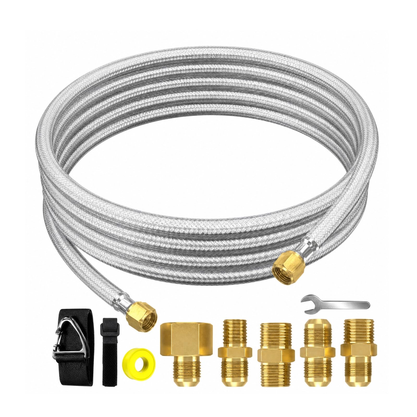 Baoblaze Tubo Del Gas con Raccordi in Ottone Intrecciato Tubo Propano con Raccordi in Ottone Flessibile per Campeggio, 12FT