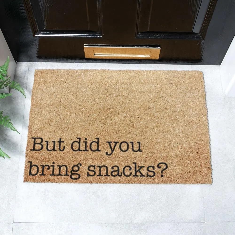 Artsy Mats - Bring Snacks Text Coir Door Mat - Made from Tufted Coconut Fibre - Non-Slip Natural Rubber Backed Door Mats Indoor - Heavy Duty, Decorative Outdoor Mats (60x40cm) โ image 1