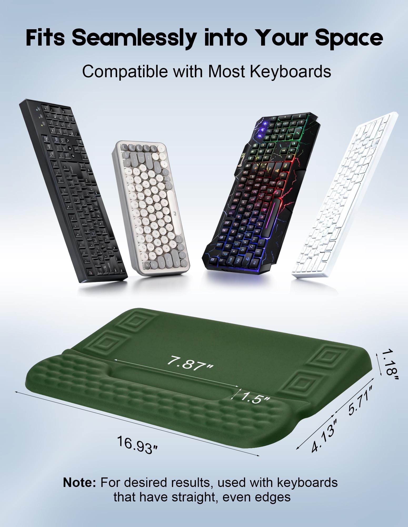 Poggiapolsi con supporto per tastiera e slot portaoggetti, poggiapolsi ergonomico per tastiera del computer, in morbida memory foam, base antiscivolo, vassoio per tastiera con supporto per il
