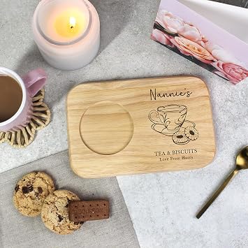 eBuy GB Personalised Grandma's Tea & Biscuits Board, Engraved Wooden Treat Tray Board, Birthday Gifts for Grandma, Tea Lover Gift