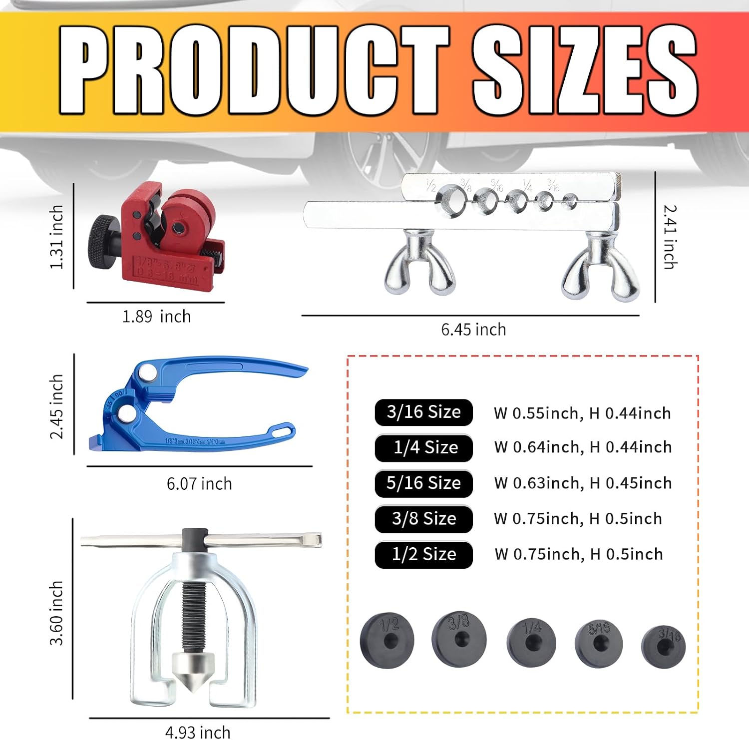 3/16" Brake Line Kit,Universal Brake Line Flaring Tool Kit with 24 Inverted Fittings & Tube Bender,Portable Brakes Lines Repair Kits as Automotive Tools for Most Hydraulic Systems